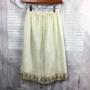Vintage Cream Midi Skirt with Gold Accents